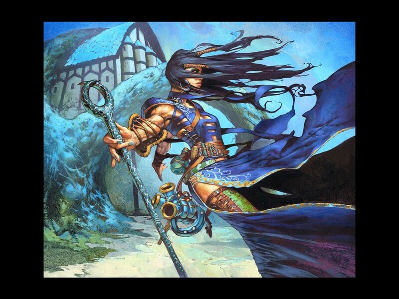 Female Warrior with Staff — Blue