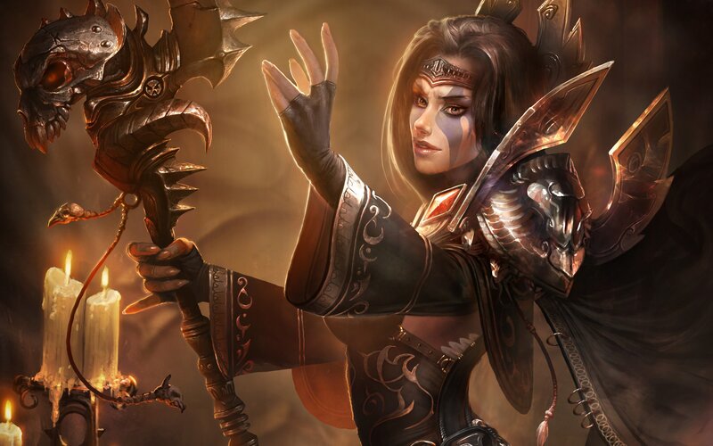 Female Warrior with Staff — Brown, Dramatic, Night, Digital Art, Candlelight