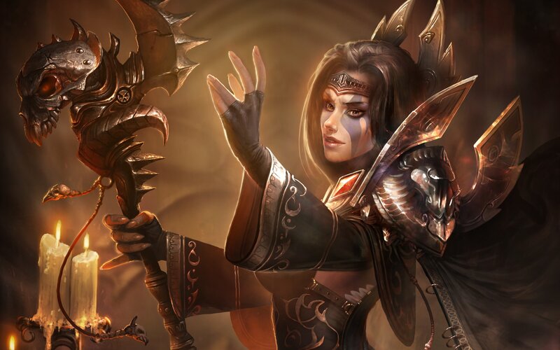 Female Warrior with Staff — Brown, Dramatic, Night