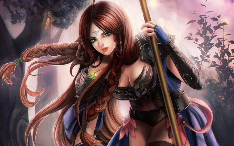 Female Warrior with Staff — Brown, Dramatic