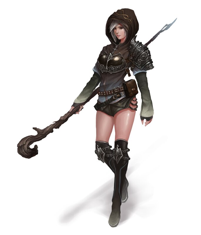Female Warrior with Staff — Brown, Serious