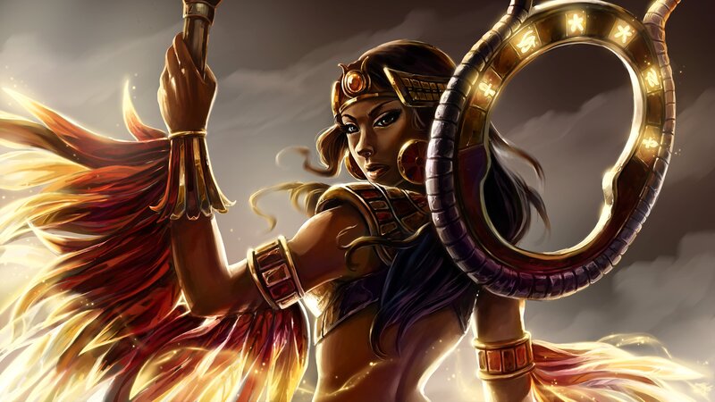 Female Warrior with Staff — Gold, Dramatic, Digital Art, Shield