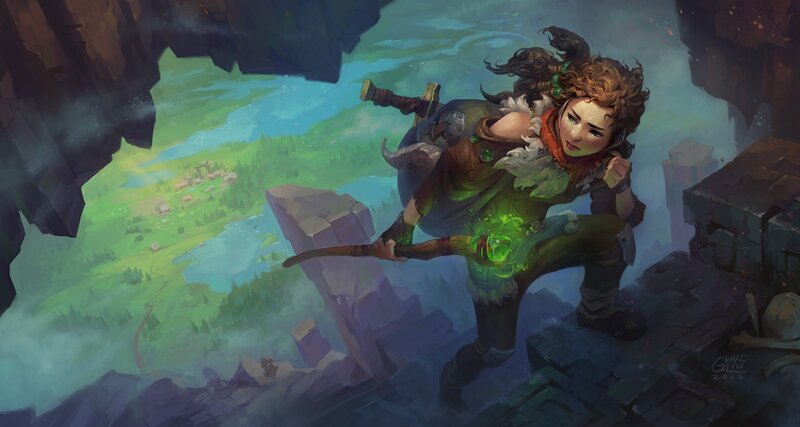 Female Warrior with Staff — Green, Dramatic, Digital Art, Sword