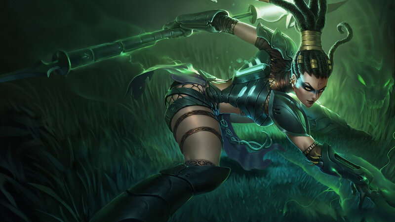 Female Warrior with Staff — Green, Dramatic, Night, Digital Art