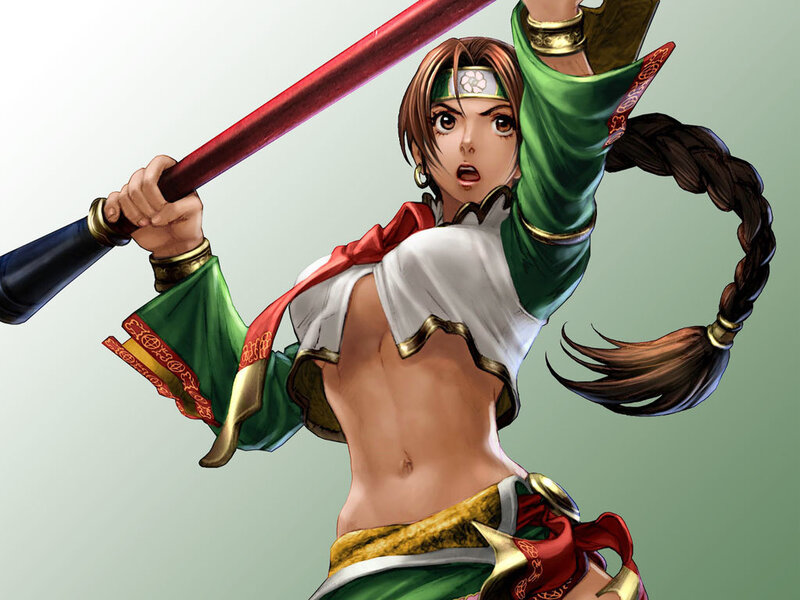 Female Warrior with Staff — Green, Dynamic