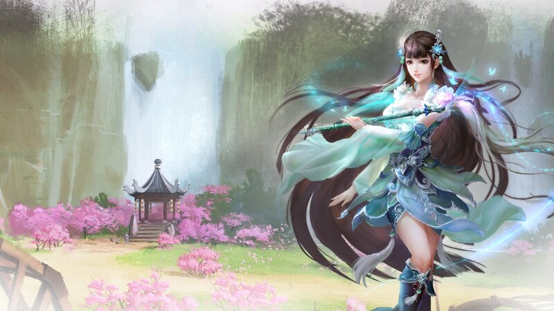 Female Warrior with Staff — Green, Serene, Spring