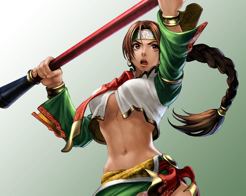 Female Warrior with Staff — Green