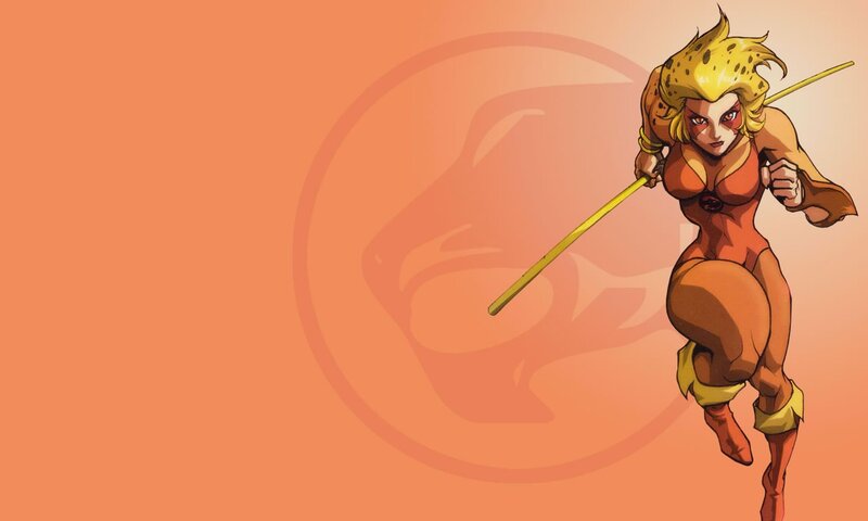 Female Warrior with Staff — Orange, Action
