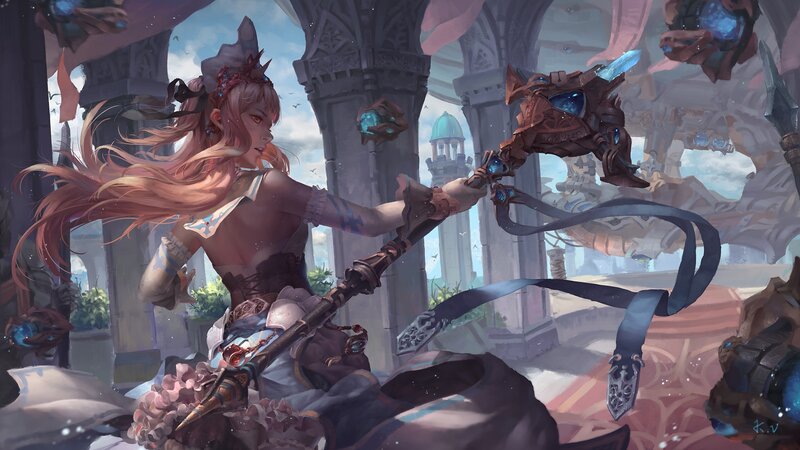 Female Warrior with Staff — Pink, Dramatic, Afternoon