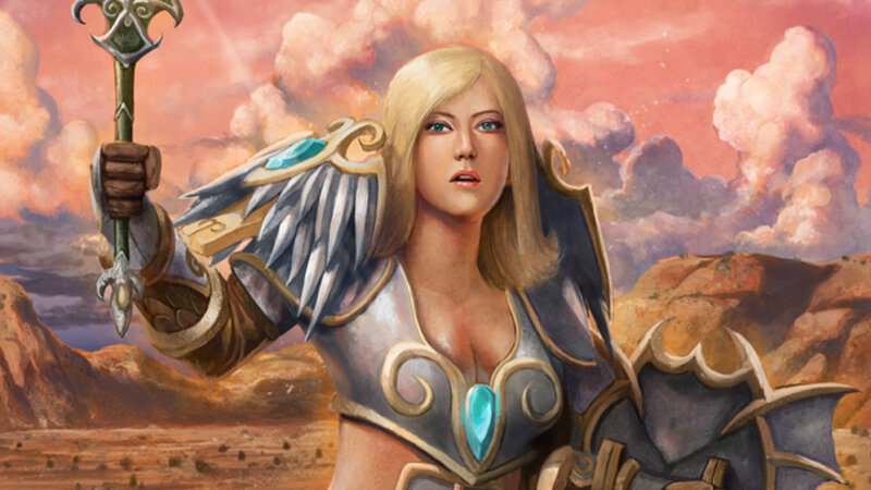 Female Warrior with Staff — Pink, Dramatic