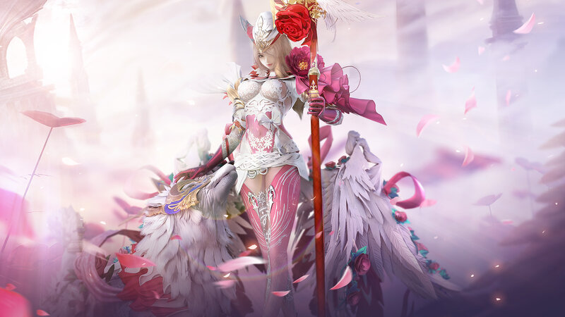 Female Warrior with Staff — Pink, Serene