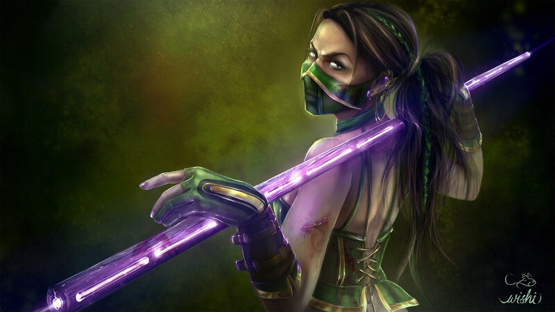 Female Warrior with Staff — Purple, Dramatic, Digital Art, Mask