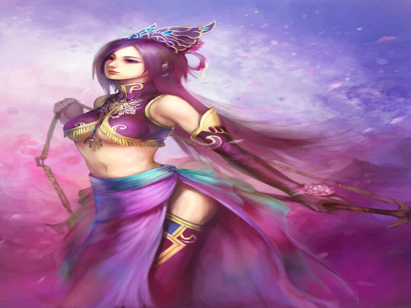 Female Warrior with Staff — Purple, Dramatic, Digital Art