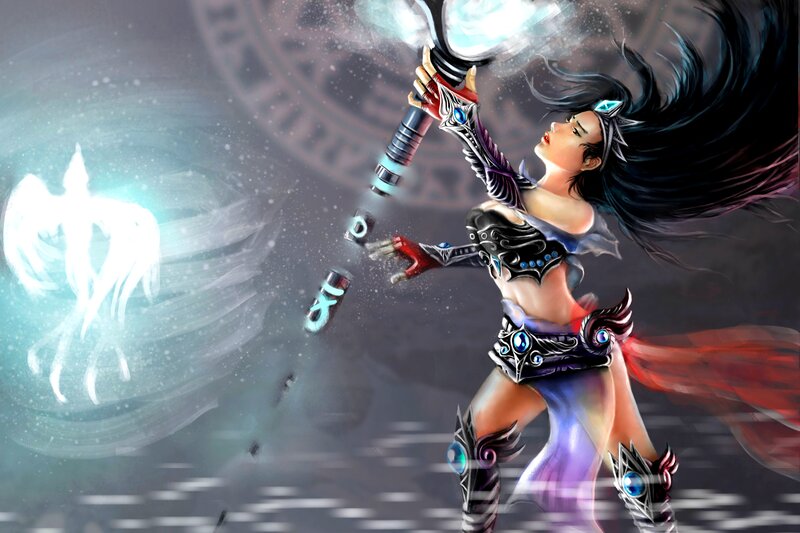 Female Warrior with Staff — Purple, Dramatic, Digital Art, Winged Figure