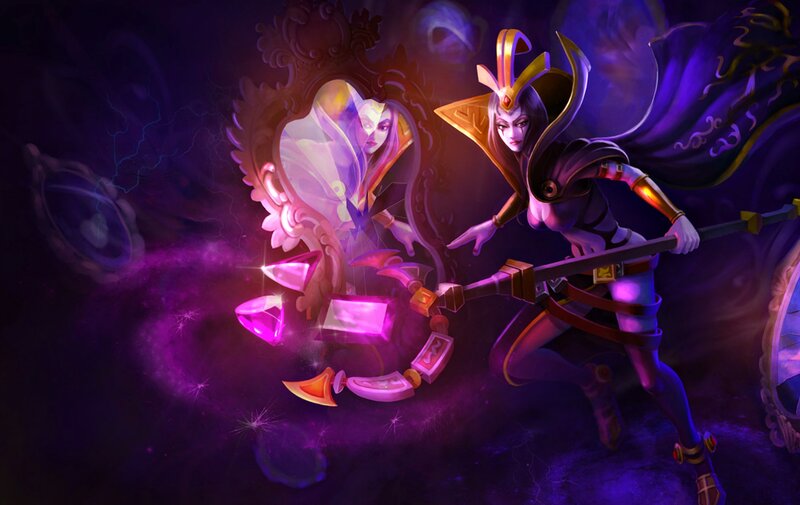 Female Warrior with Staff — Purple, Dramatic, Night, Digital Art, Mirror