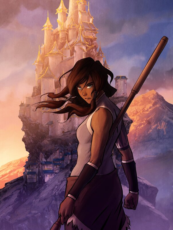 Female Warrior with Staff — Purple, Dramatic, Sunset, Digital Art, Castle