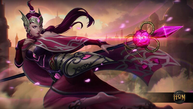 Female Warrior with Staff — Purple, Dramatic, Sunset, Digital Art