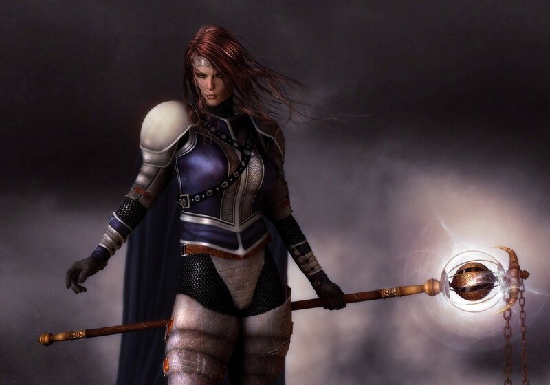 Female Warrior with Staff — Purple, Dramatic