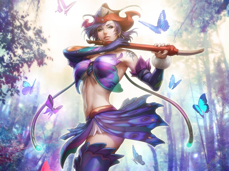 Female Warrior with Staff — Purple, Serene