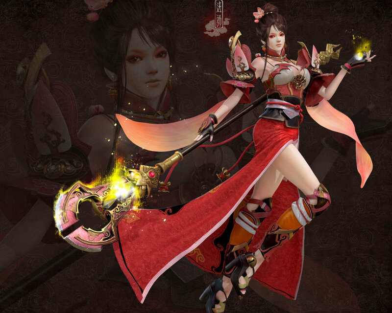 Female Warrior with Staff — Red, Dramatic, Digital Art, Magic