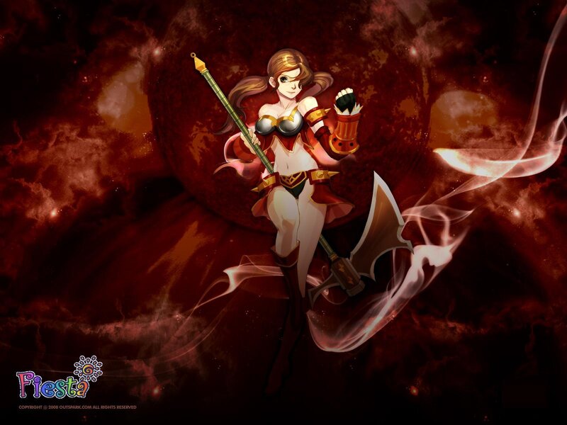 Female Warrior with Staff — Red, Dramatic, Digital Art