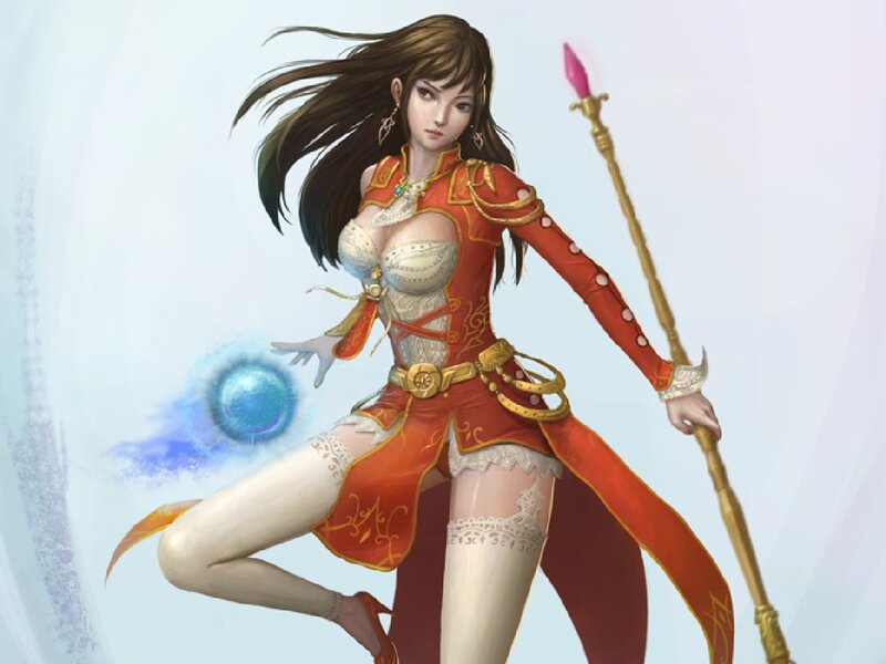 Female Warrior with Staff — Red, Dynamic