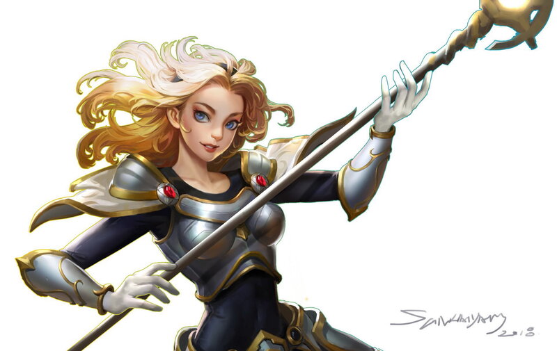 Female Warrior with Staff — White, Confident