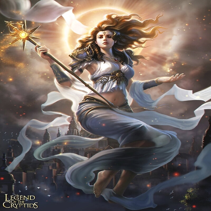 Female Warrior with Staff — White, Dramatic, Night, Digital Art