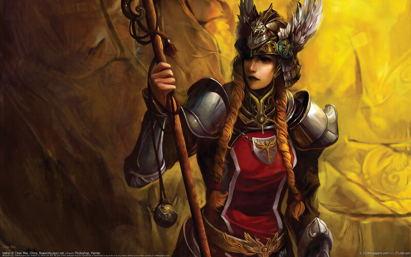 Female Warrior with Staff — Yellow