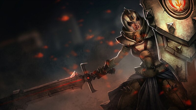 female warrior with sword and shield