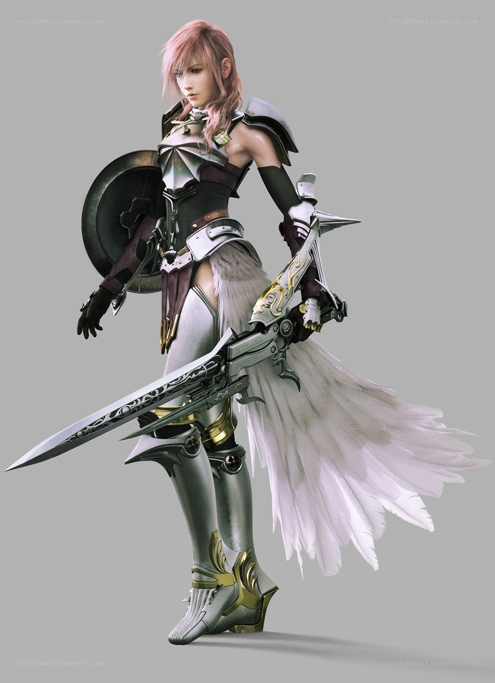 female warrior with sword and shield