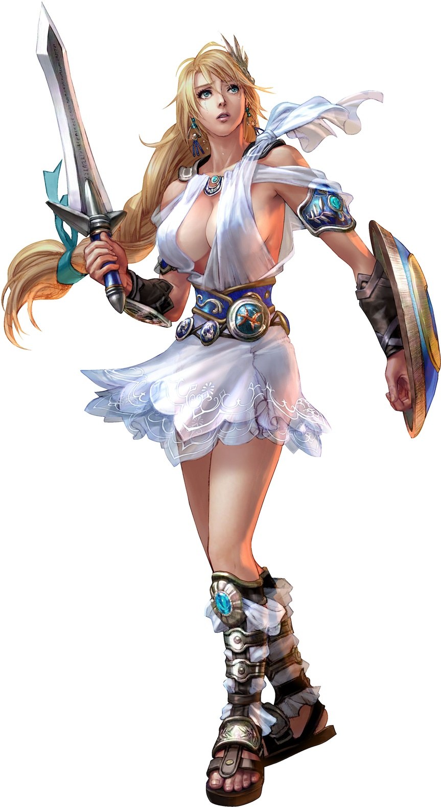 female warrior with sword and shield
