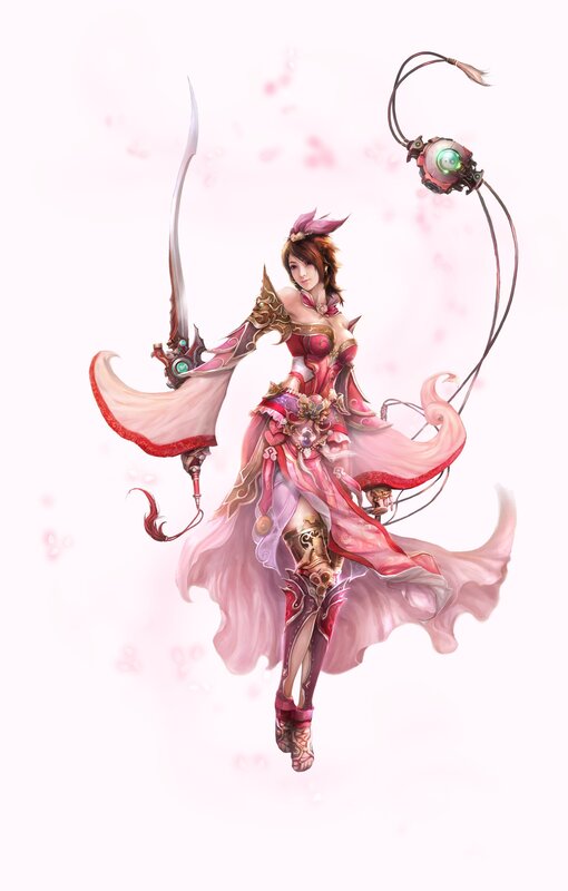 female warrior with sword and staff