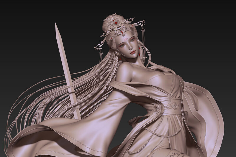Female Warrior with Sword — Beige