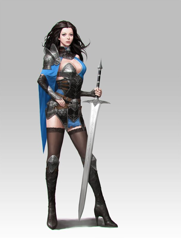 Female Warrior with Sword — Black, Confident
