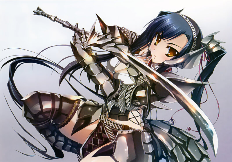 Female Warrior with Sword — Black, Dramatic, Anime