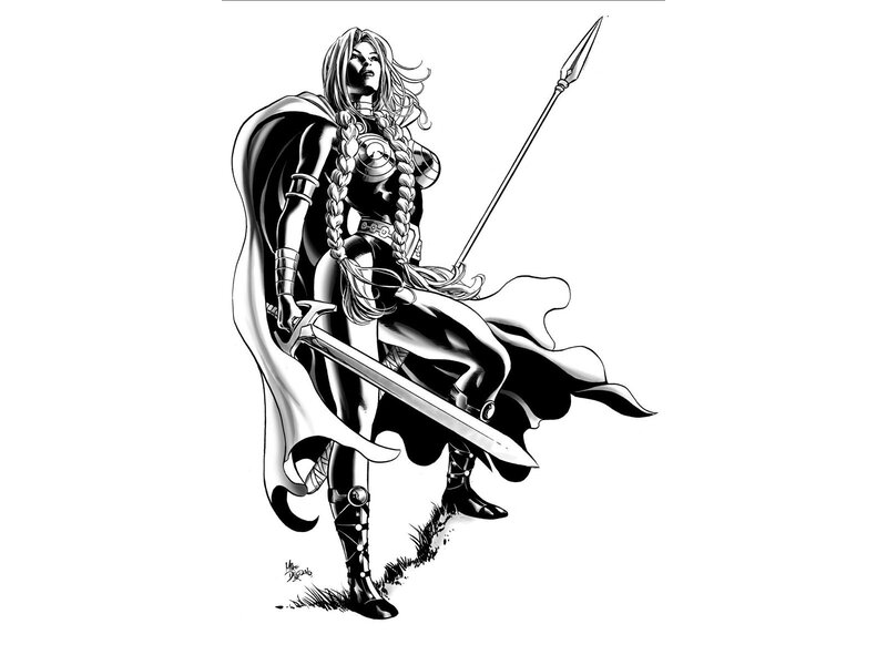 Female Warrior with Sword — Black, Dramatic, Comic