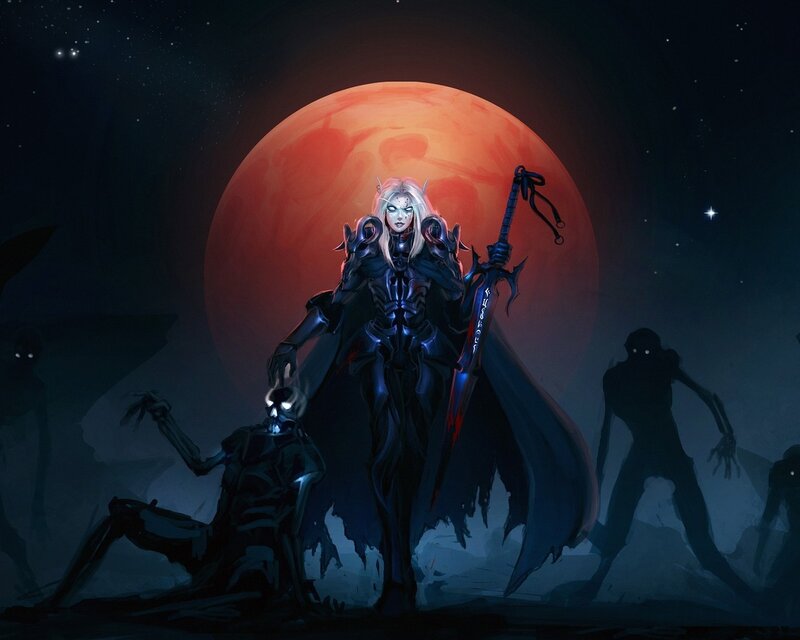 Female Warrior with Sword — Black, Dramatic, Dark, Night