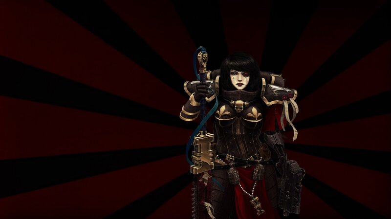 Female Warrior with Sword — Black, Dramatic, Digital Art, Armor, Skull, Red, Gold