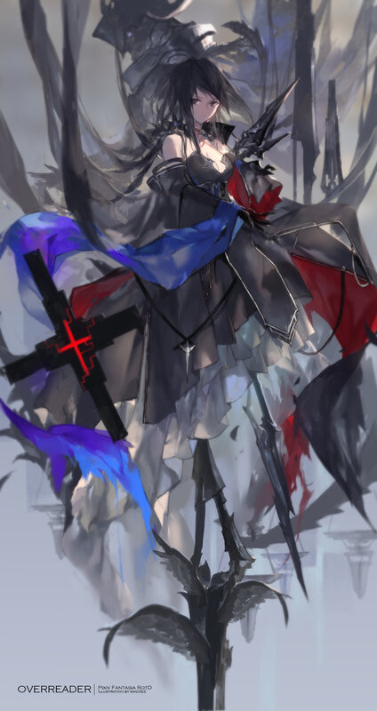 Female Warrior with Sword — Black, Dramatic, Digital Art, Cape, Skull