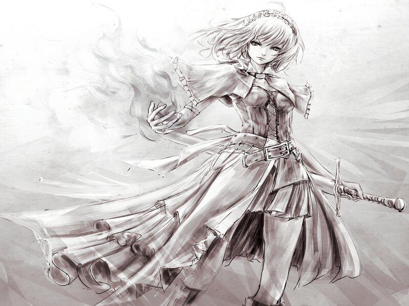 Female Warrior with Sword — Black, Dramatic, Digital Art, Cloak