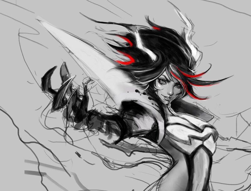 Female Warrior with Sword — Black, Dramatic, Digital Art, Hair