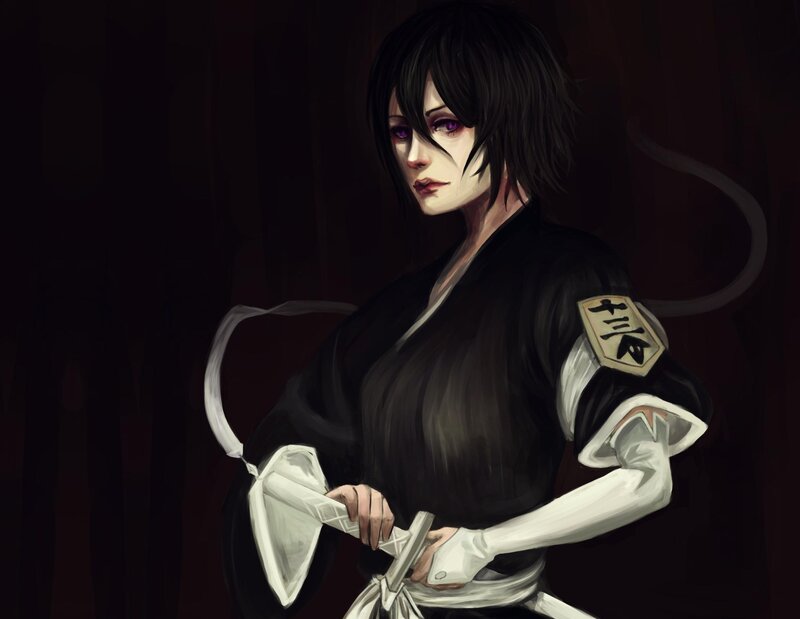 Female Warrior with Sword — Black, Dramatic, Digital Art, Kimono