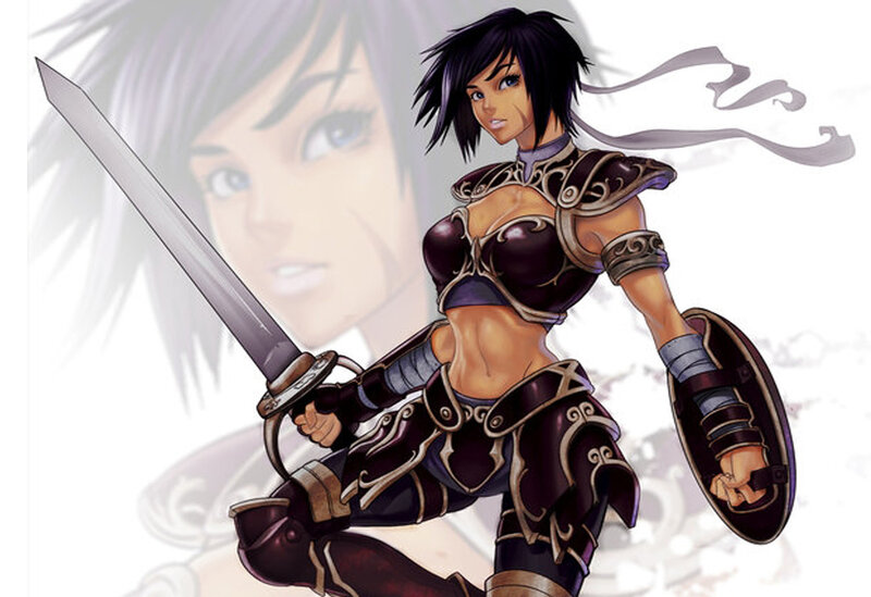 Female Warrior with Sword — Black, Dramatic, Digital Art, Shield, Armor