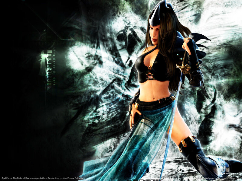 Female Warrior with Sword — Black, Dramatic, Digital Art, Skirt