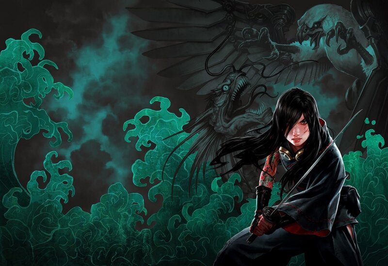 Female Warrior with Sword — Black, Dramatic, Night, Digital Art, Monsters