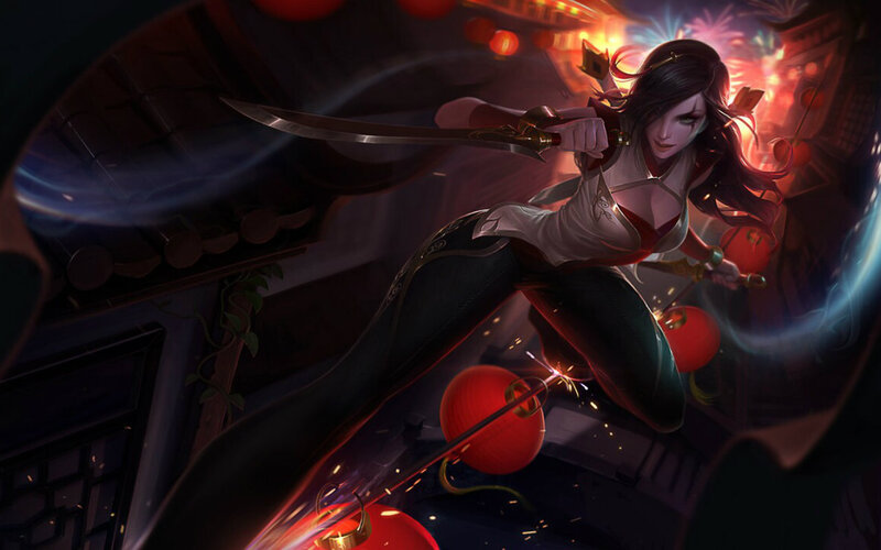Female Warrior with Sword — Black, Dramatic, Night, Digital Art, Red Lanterns
