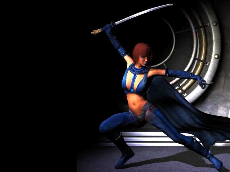 Female Warrior with Sword — Blue, Dramatic, 3d Render