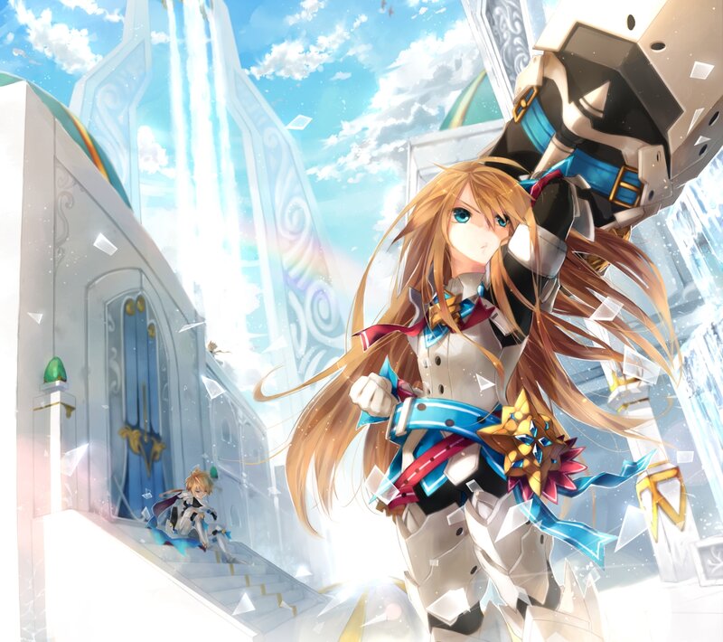 Female Warrior with Sword — Blue, Dramatic, Afternoon, Anime