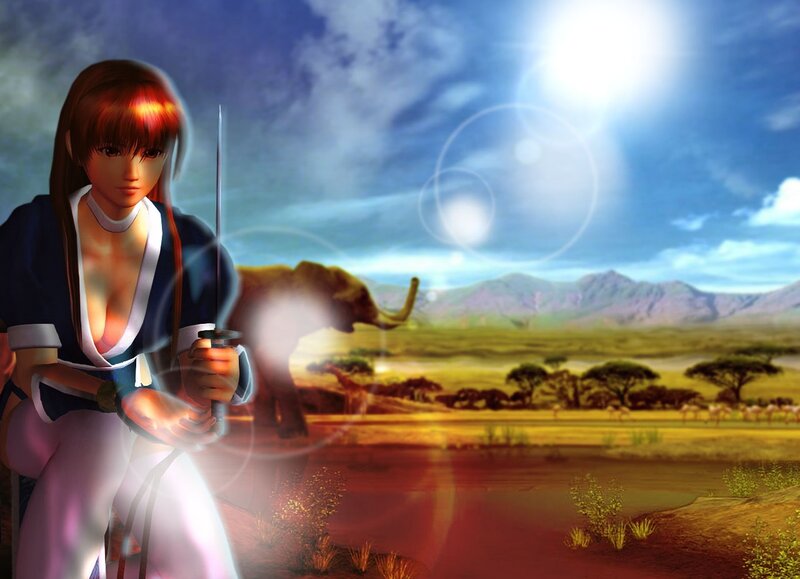 Female Warrior with Sword — Blue, Dramatic, Afternoon, Digital Art, Elephant